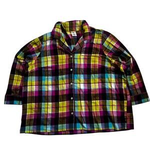 Lands’ End 3X Cotton Flannel Pajama Set Multicolor Plaid Button Top & Pants